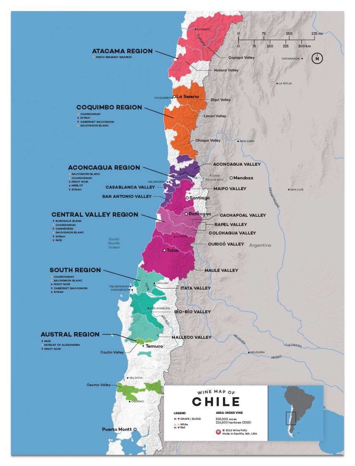 Chili, pays de vin de la carte