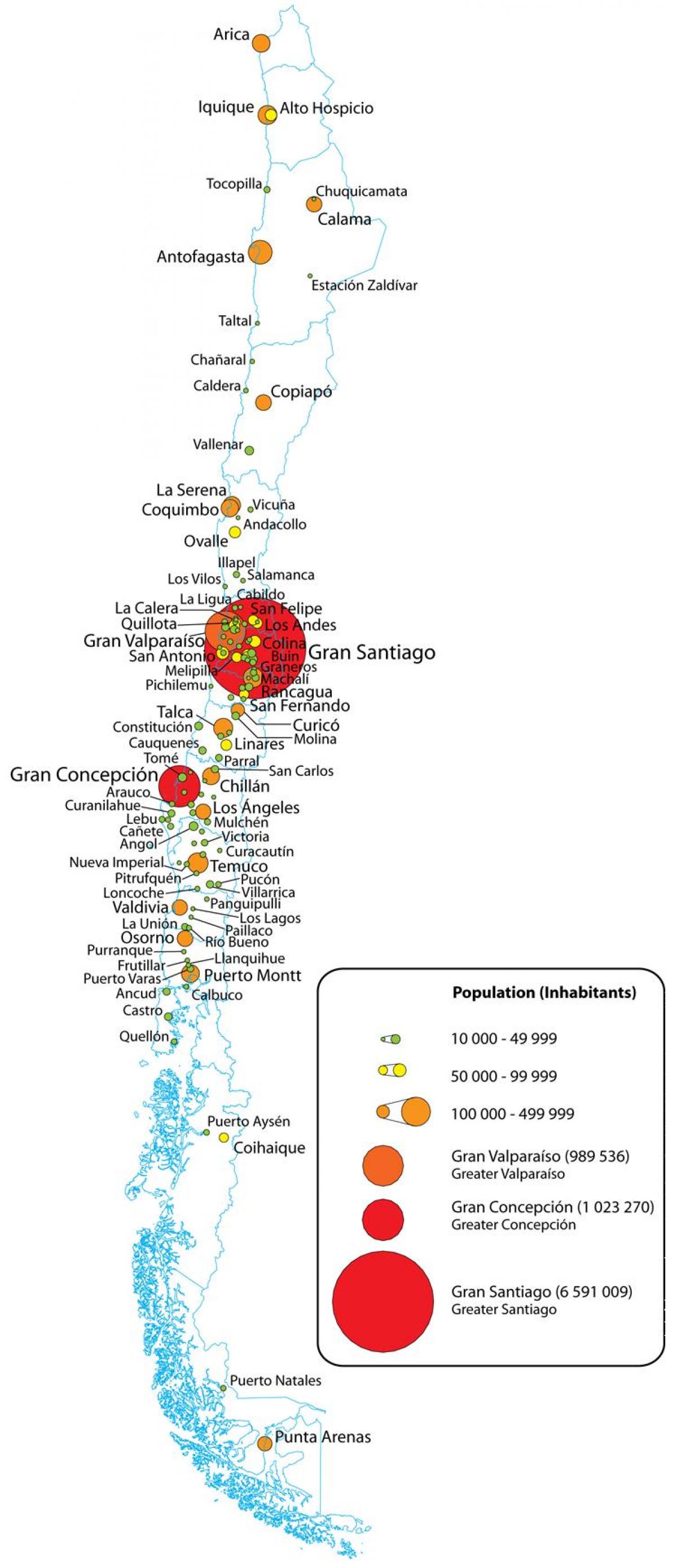 Chili la densité de la population de la carte