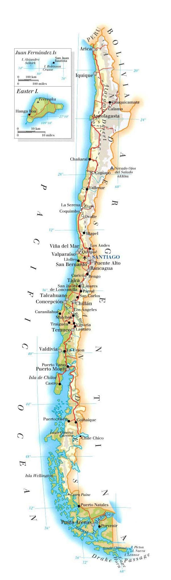 Carte des parcs nationaux du Chili 