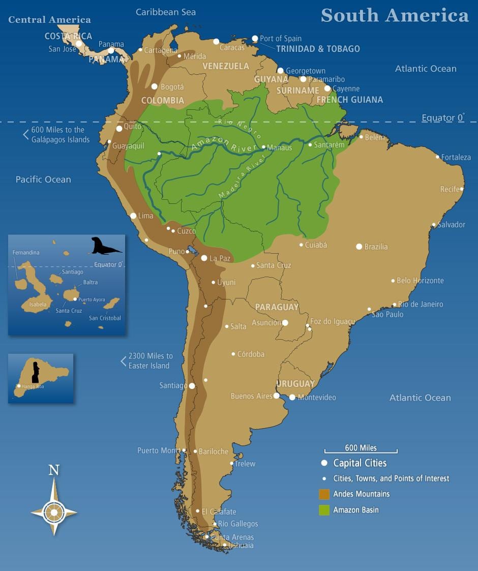 Carte de la cordillère des andes au Chili