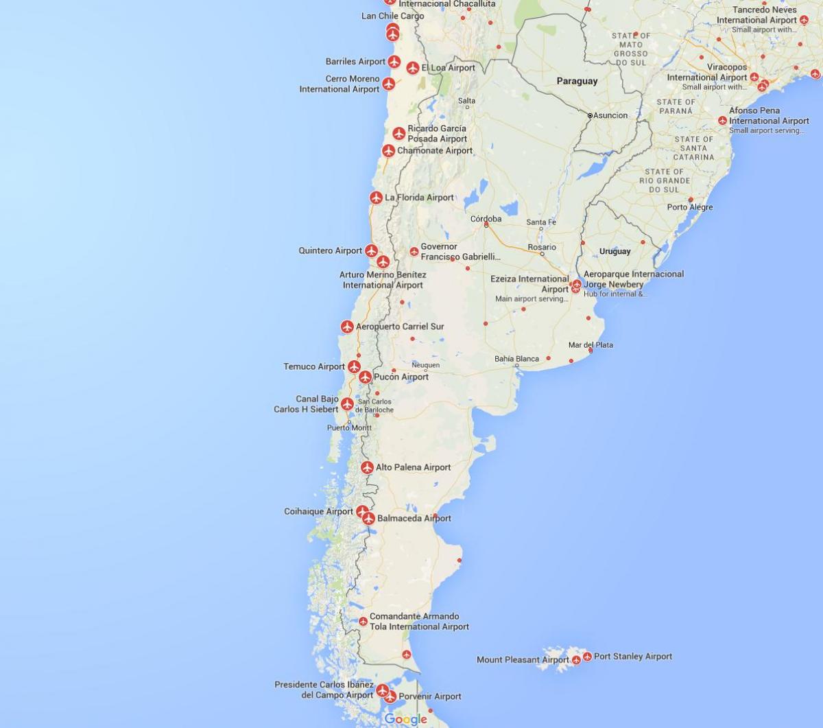 la carte des aéroports de Chili