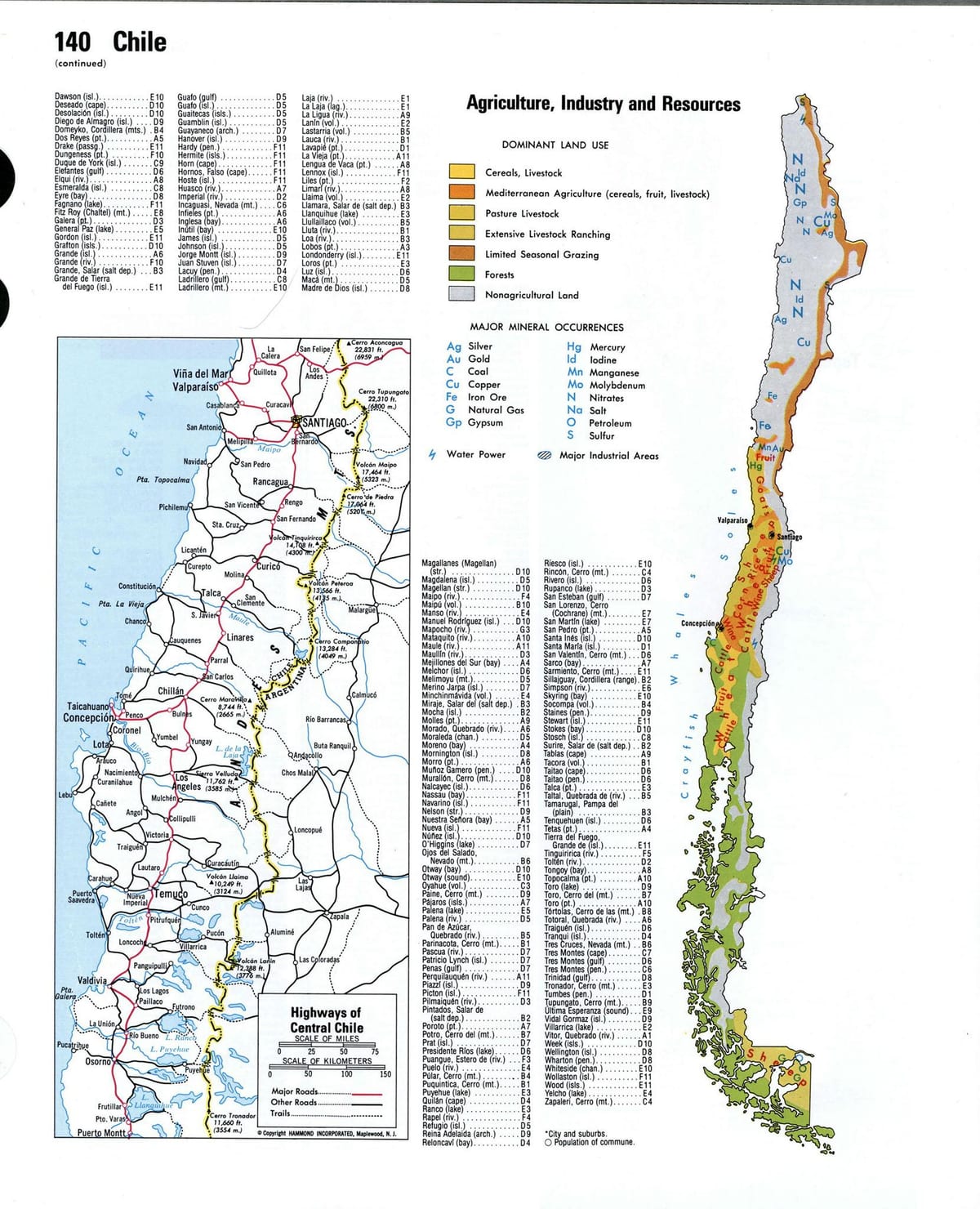 Carte du Chili ressources naturelles 