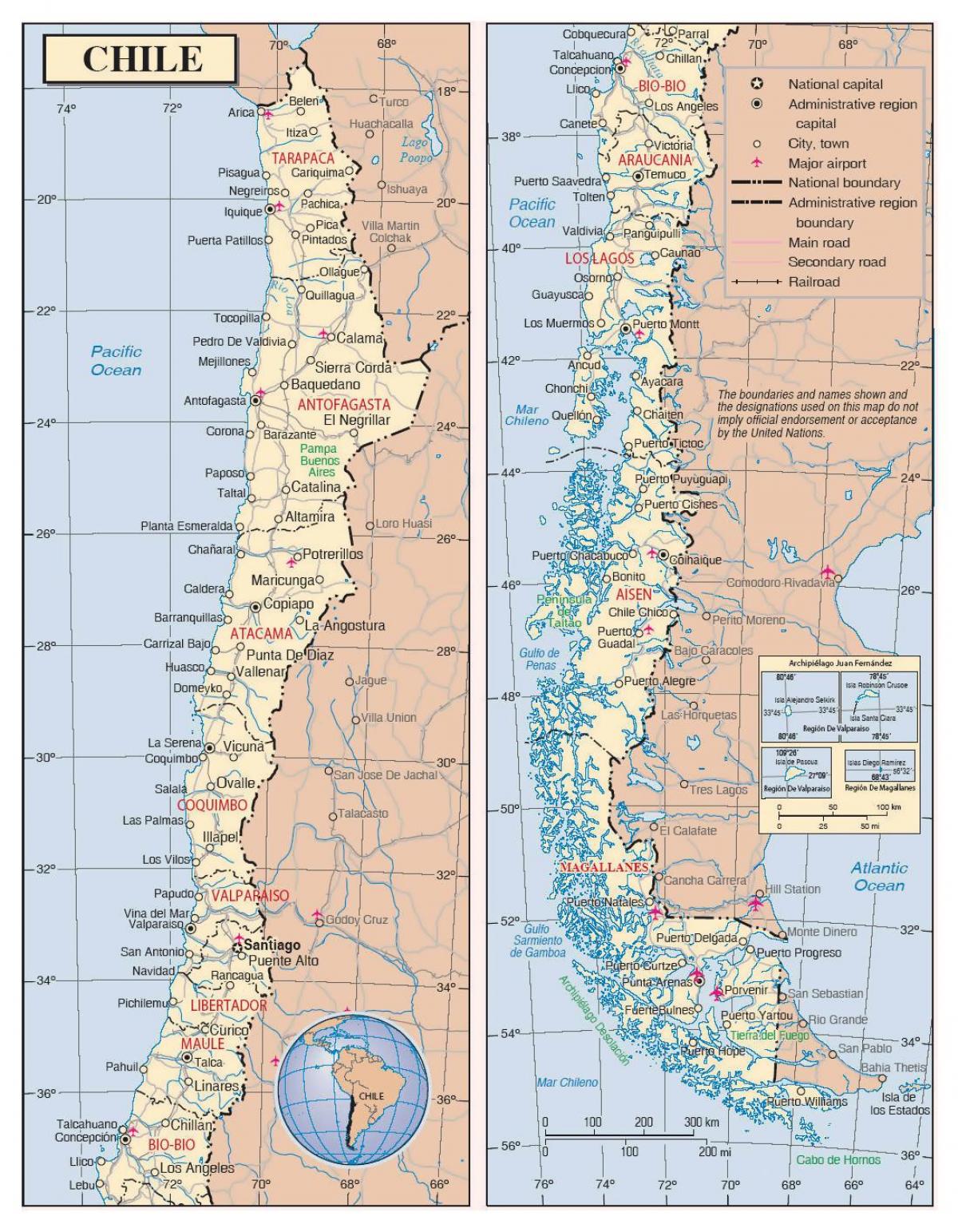 carte du Chili avec les villes
