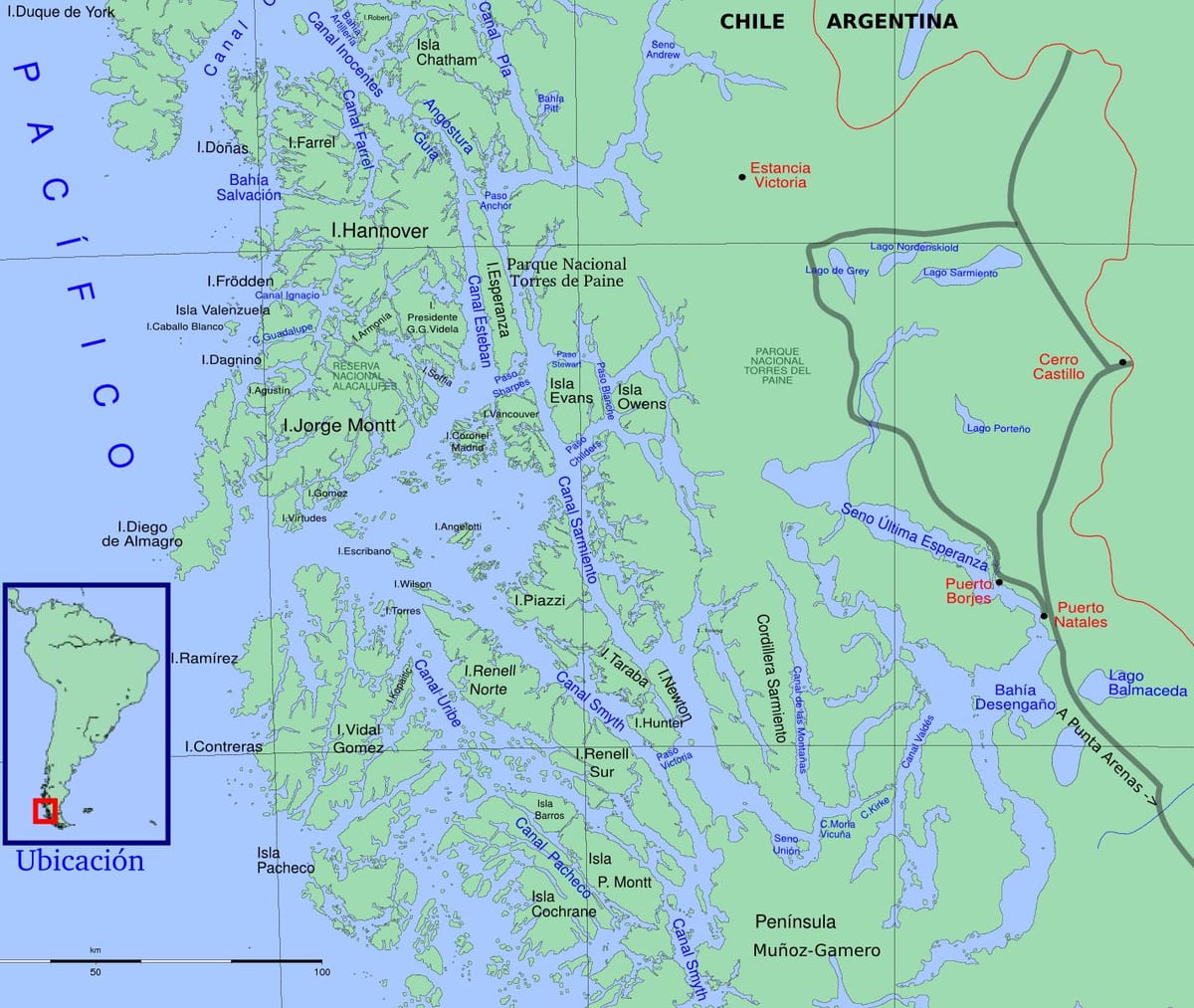 Carte des glaciers Chiliens