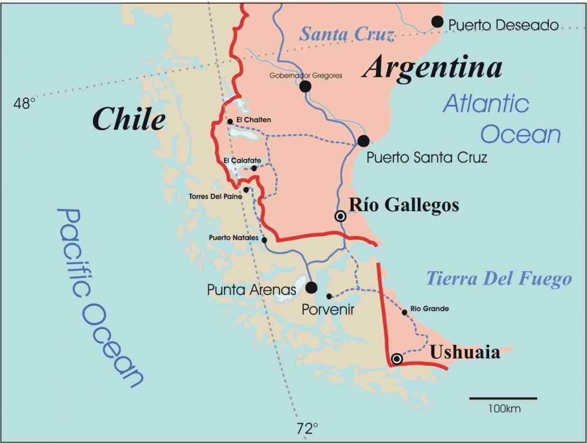 Carte de la patagonie, Chili