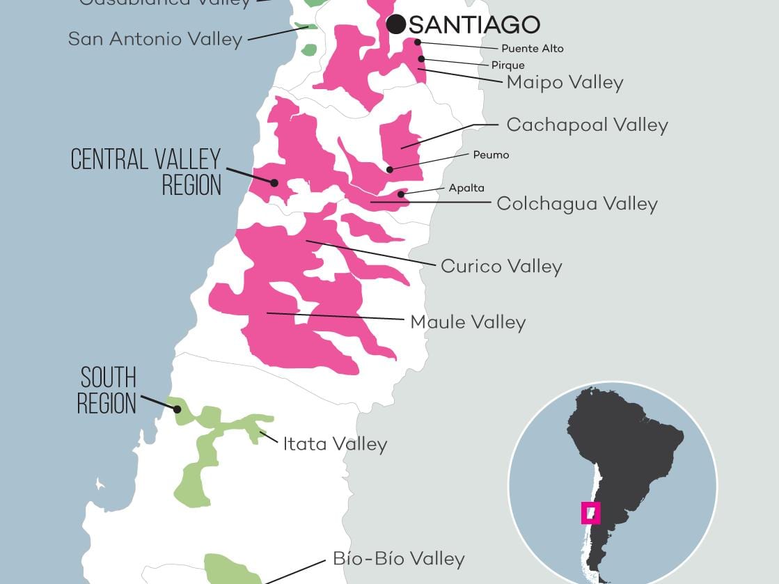 Carte de la vallée centrale du Chili