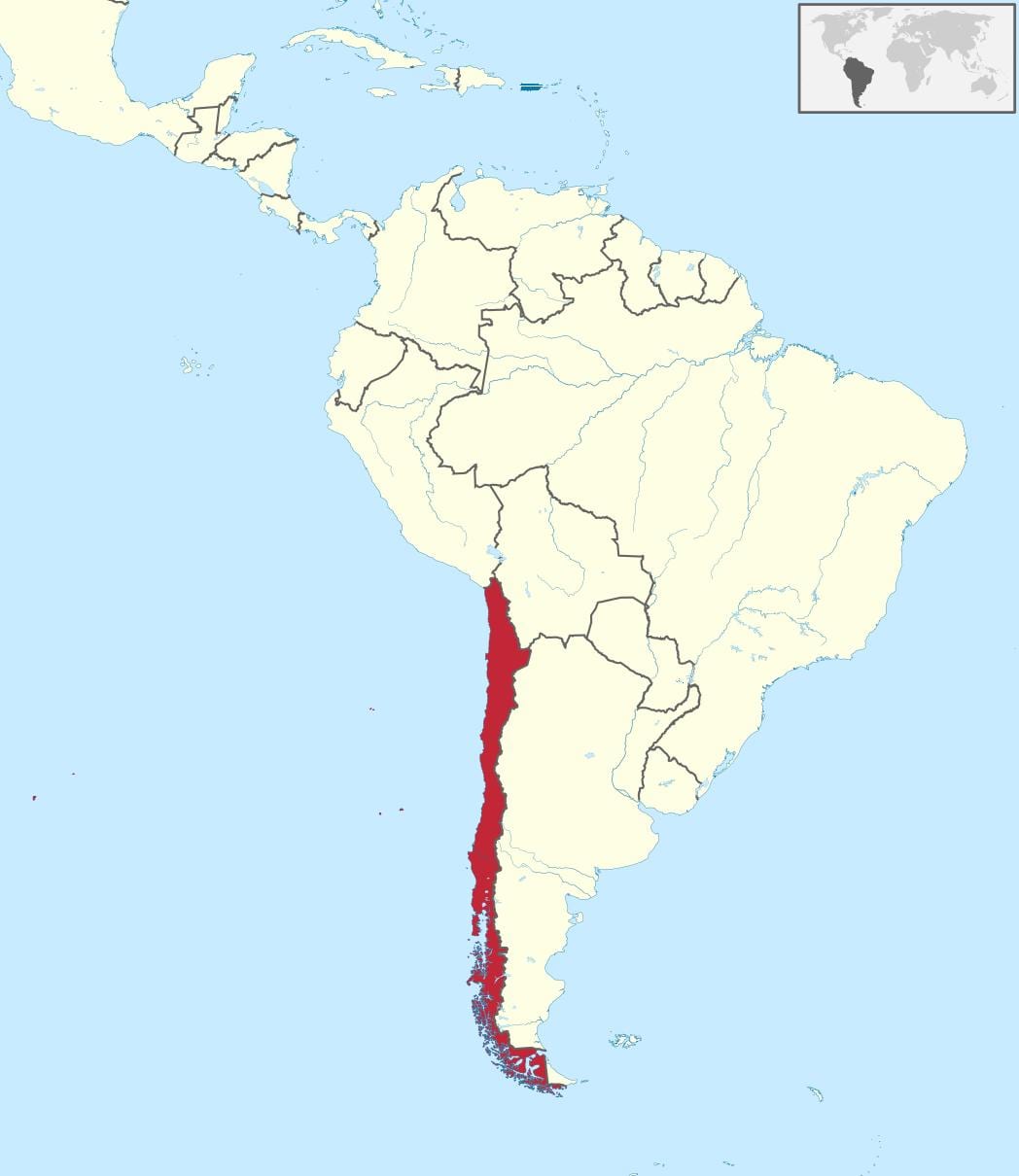 Le chili sur la carte de l'amérique du sud