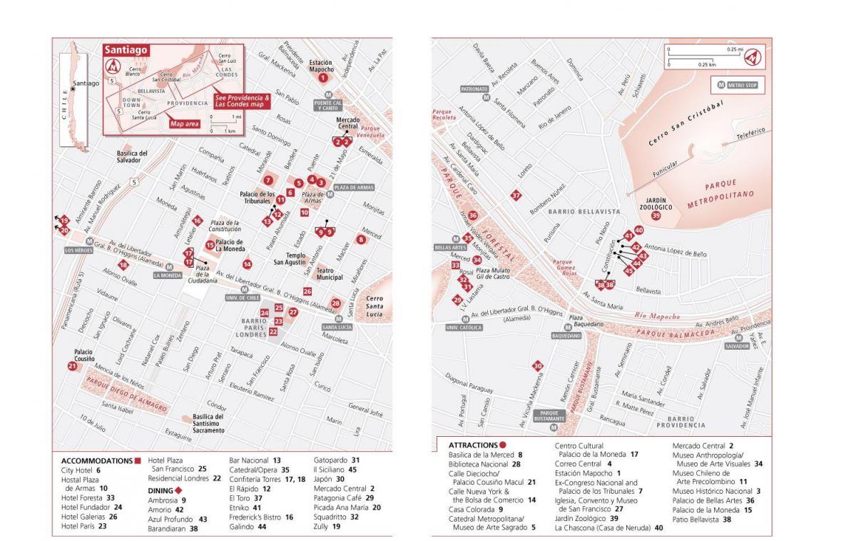 le centre-ville de santiago du Chili carte