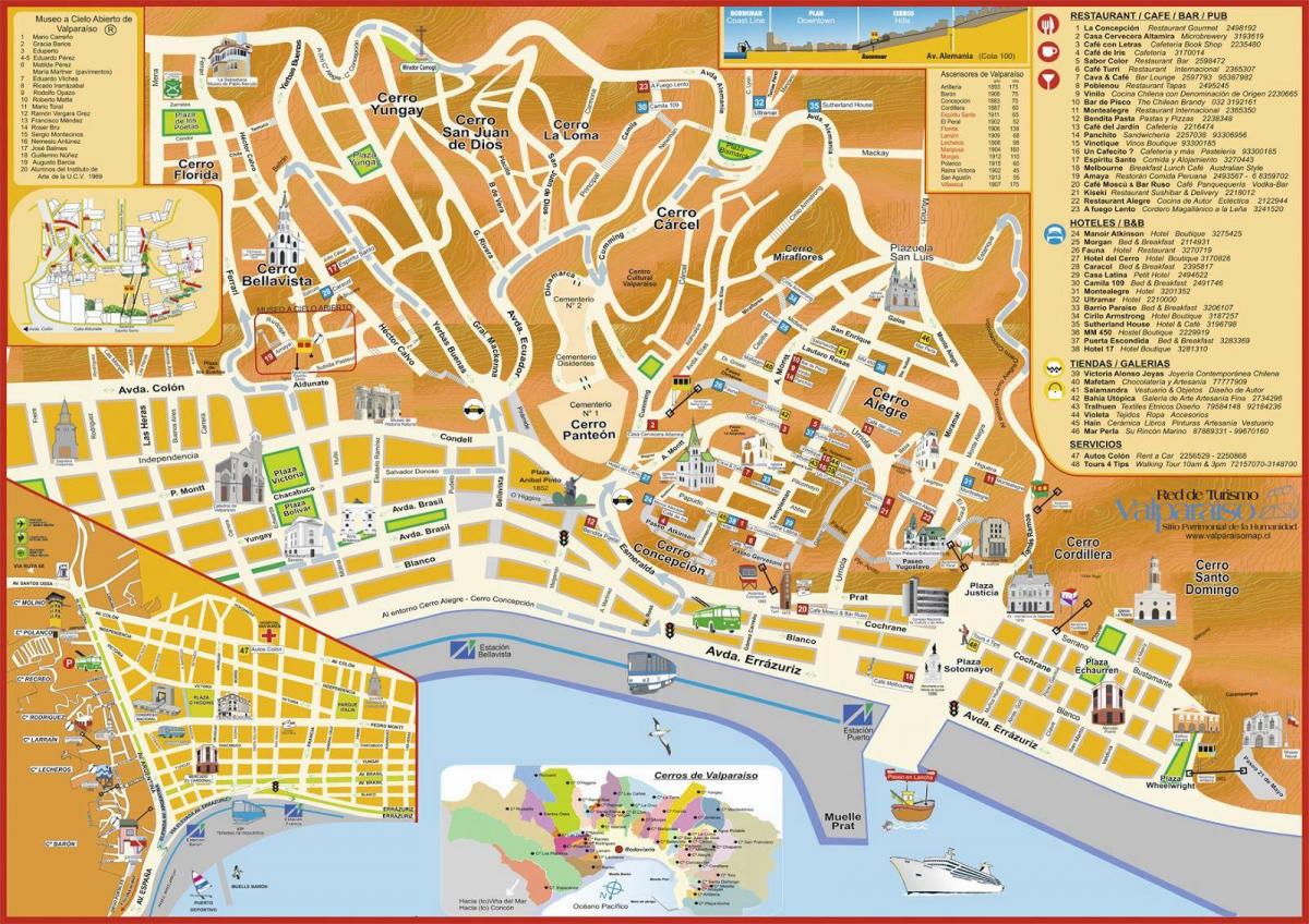 la carte touristique de valparaiso au Chili