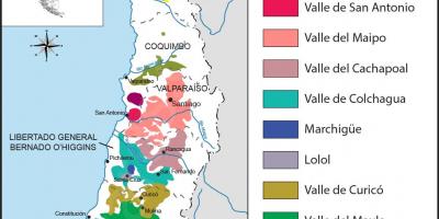 Carte des régions viticoles du Chili 