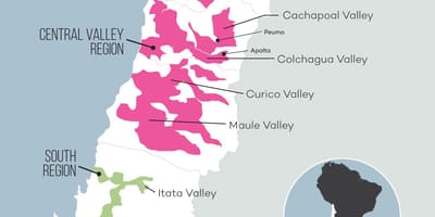 Carte de la vallée centrale du Chili